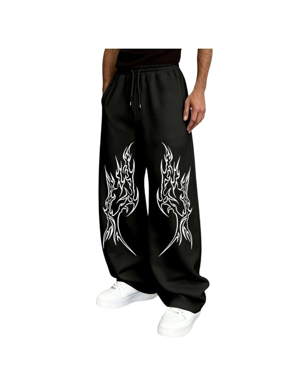 Y2K Streetwear Sweatpants for Men Oversized Baggy Fit Elastic Waist Spiky Gothic Art Print Functional Side Pockets Skateboarding Hop Casual Sweatpants for Men