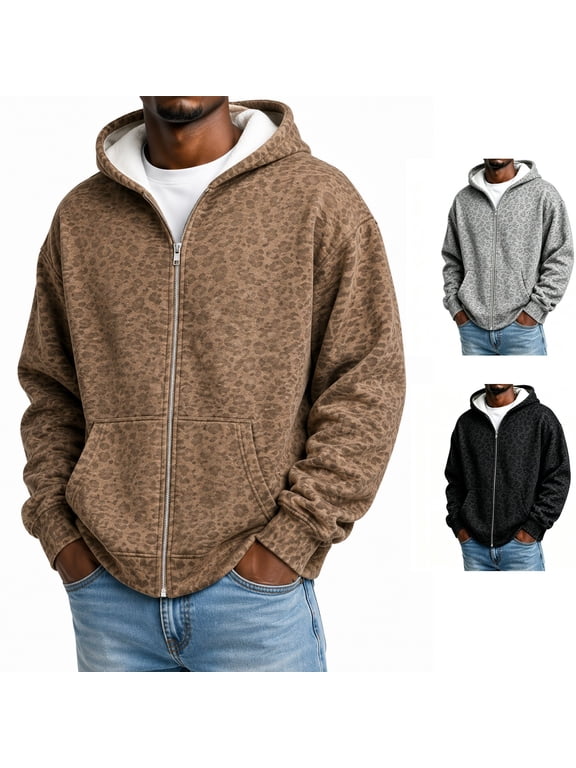 Y2k Leopard Zip Up Hoodie Women Men Streetwear Jacket Oversized 2000s Graphic Hoodie Trendy Hooded Fall Winter Streetwear Sweatshirts with Pockets