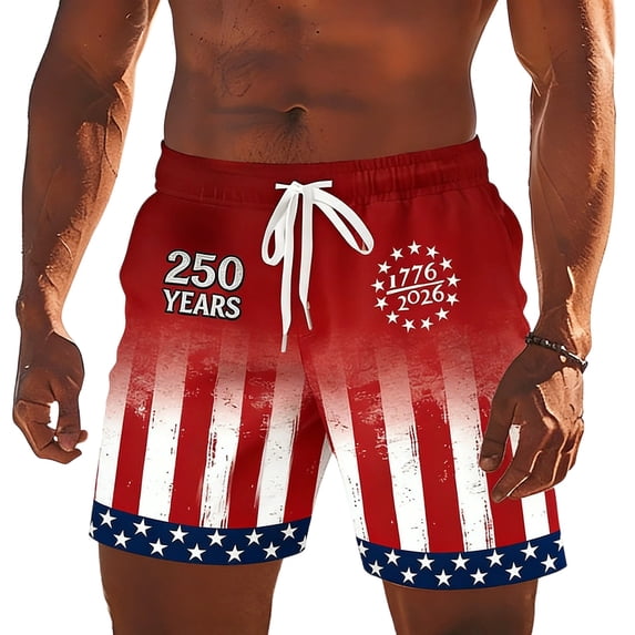XINPINGMen's American Flag Swim Trunks 4th of July Outfits Patriotic Plus Size Bathing Suits with Liner and Pocket Quick Dry Summer Board Shorts