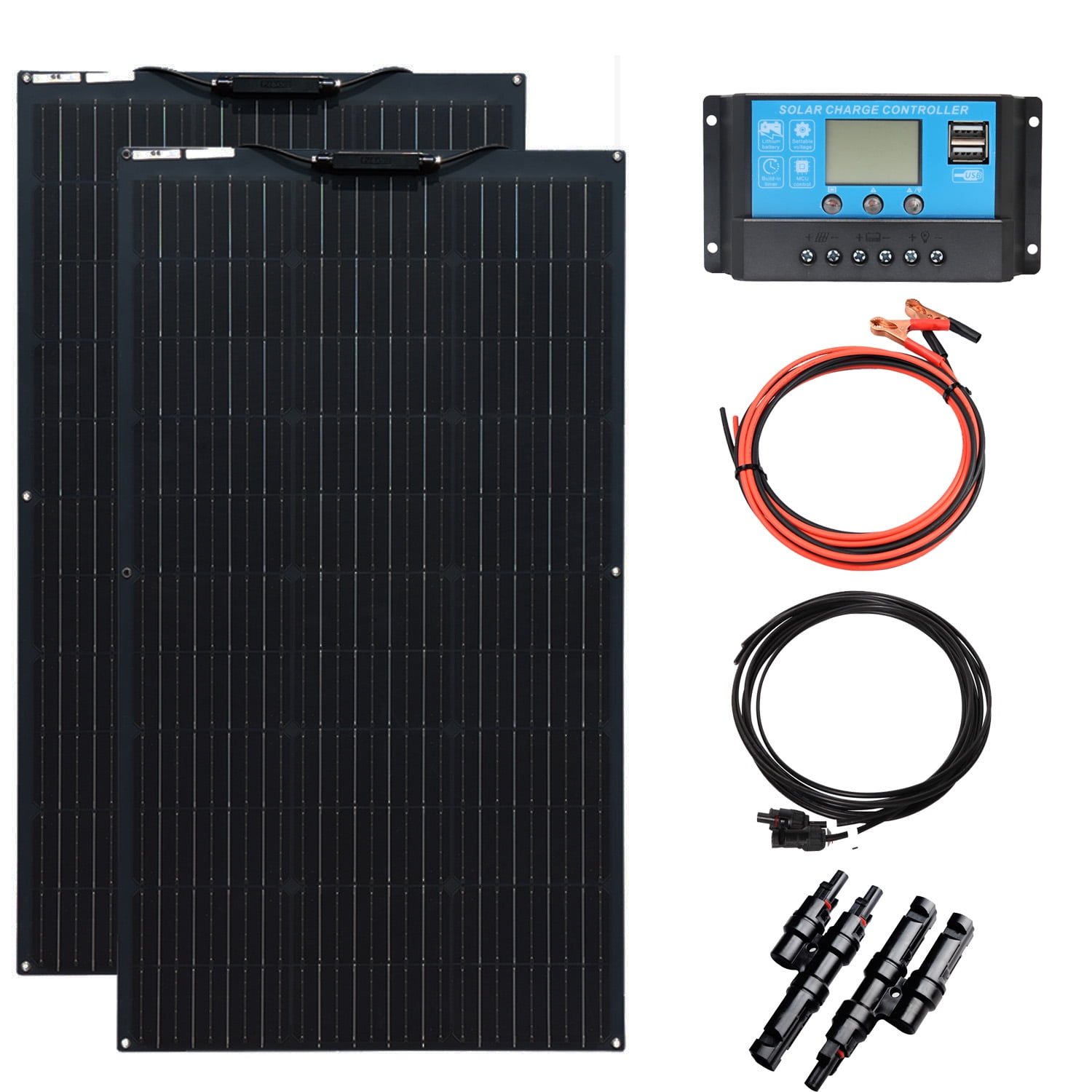 XINPUGUANG 200W 12V Solar Panel Kit System 2pcs 100W 18v Flexible Monocrystalline PV module for Motorhome, Boat, Tent, Car, Trailer, 12v Battery Power Charging
