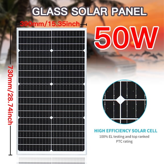 XINPUGUANG Glass Solar Panel 50 Watt 12 Volt, High-Efficiency 50W Solar Panel Monocrystalline PV Module Power Charger for RV Marine Rooftop Farm Battery and Other Off-Grid Applications