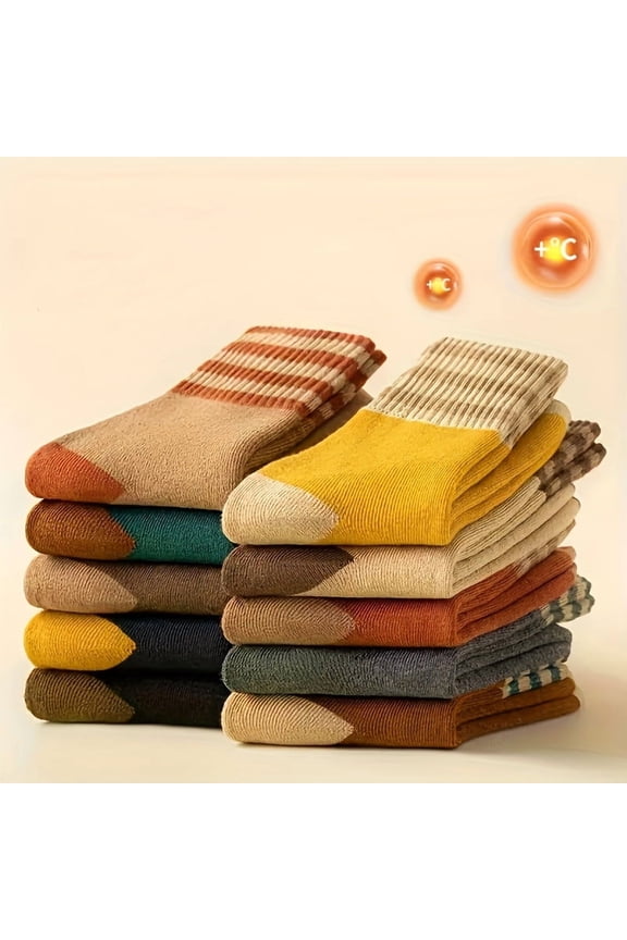 10 Pairs Womens Winter Crew Socks Thick Fuzzy Terry Loop Socks, Warm Cozy Mid-Calf Tube Socks in 10 Colors, Soft Fashion Long Socks for Cold Weather.