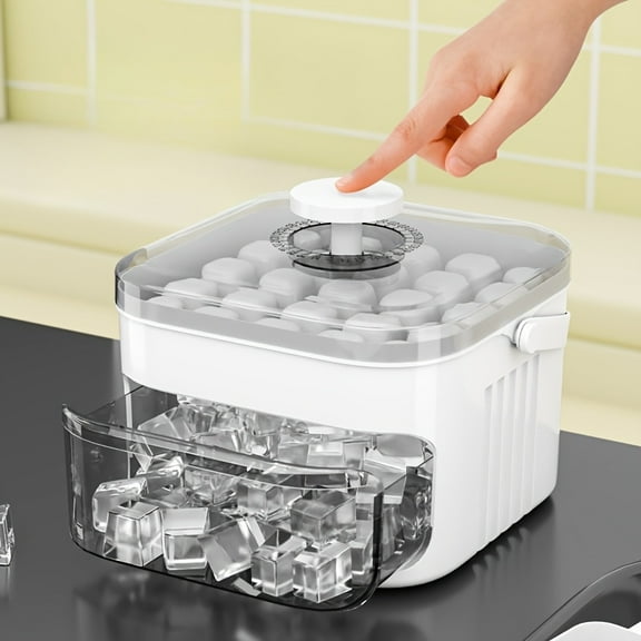 XINRUI-A portable ice cube tray capable of making 25/50 ice cubes, equipped with an easy-to-press lid and a double-layer two-in-one ice cube storage tray.
