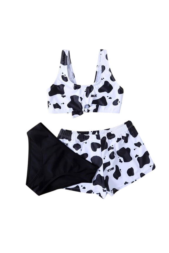 Baby Girls' Swimwear Girls Bathing Suit 3 Piece Floral Bikini Set Swimsuit with Cover Up Beachwear Black Size 13-14 Years