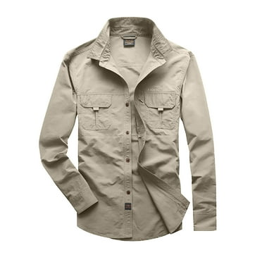 adviicd Big and Tall Shirts for Men Men's Long Sleeve Western Button Down Lightweight Twill Shirt (Khaki,XXL)