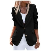 ADVIICD XINSDOAKK Blazers for Women Plus Size Women's Work Office Blazer Stretch Lapel Collar Long Sleeve Jacket Suit Blazer Casual Blazers Open Front Blazer (Black,L)
