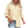 thumbnail image 1 of adviicd Button Down Shirt Women Long Sleeve Women's Striped Button Down Shirts Casual Long Sleeve Stylish V Neck Blouses Tops with Pockets (Yellow,L), 1 of 9