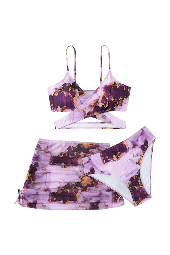 Girls Swimsuit Two Piece Girl's 3 Piece Swimsuit Sport High Waist Teen Kids Bikini Set Bathing Suit Swimwear Red Size 13-14 Years