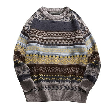 adviicd Mens Sweaters for Winter Mens Knit Sweater Vintage Knitted Sweaters Oversized Striped Spring Pullover Casual Long Sleeve Pullovers (Grey,M)
