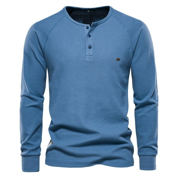 XINSDOAKK T-Shirts for Man Mens Cotton Three Button Long Sleeve Henley Shirt (Blue,XL)