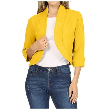 XINSDOAKK Womens Blazer Women's Relaxed Scuba Knit Stretch Blazer with Scrunch Sleeves (Yellow,XL)