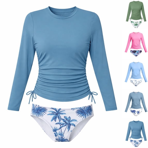 Bigetiay 2 Piece Swimsuit for Girls Long Sleeve Rash Guard Top with Swim Bottom Girls Bathing Suit 7-8Y