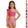 thumbnail image 1 of Bigetiay 2 Piece Swimsuit for Girls One Shoulder Ruffled Sleeve Bikini Set with Adjustable Straps Girl Bathing Suit 12-13 Years, 1 of 5