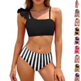 thumbnail image 1 of Bigetiay 2 Piece Swimsuit for Girls One Shoulder Ruffled Sleeve Bikini Set with Adjustable Straps Girl Bathing Suit 13-14 Years, 1 of 6