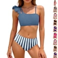 thumbnail image 1 of Bigetiay 2 Piece Swimsuit for Girls One Shoulder Ruffled Sleeve Bikini Set with Adjustable Straps Girl Bathing Suit 13-14 Years, 1 of 5