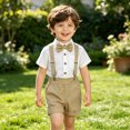 thumbnail image 1 of XINXIAOO Baby Boys Summer Clothes Toddler Wedding Outfit Short Sleeve Shirt Shorts Bow Tie and Suspenders Kids Gentleman Sets 18-24 Months, 1 of 4