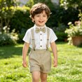 thumbnail image 1 of XINXIAOO Baby Boys Summer Clothes Toddler Wedding Outfit Short Sleeve Shirt Shorts Bow Tie and Suspenders Kids Gentleman Sets 2T, 1 of 4