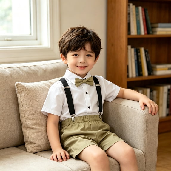XINXIAOO Baby Boys Summer Sets Button Down Short Sleeve Dress Shirt Shorts Bow Tie Suspenders Toddler Wedding Gentleman Suits Birthday Boy Outfit 4T