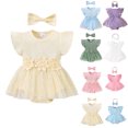 thumbnail image 1 of XINXIAOO Baby Clothes Soft Short Sleeve Bodysuits Romper with Bow Headband Outfit Set 3-6 Months Girl Clothes, 1 of 9