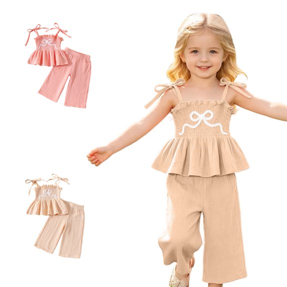 XINXIAOO Baby Summer Outfits for Girls 2 Piece Sleeveless T-Shirt Tops High Waisted Long Pants Casual Cute Girls Clothes Size 9-12 Months