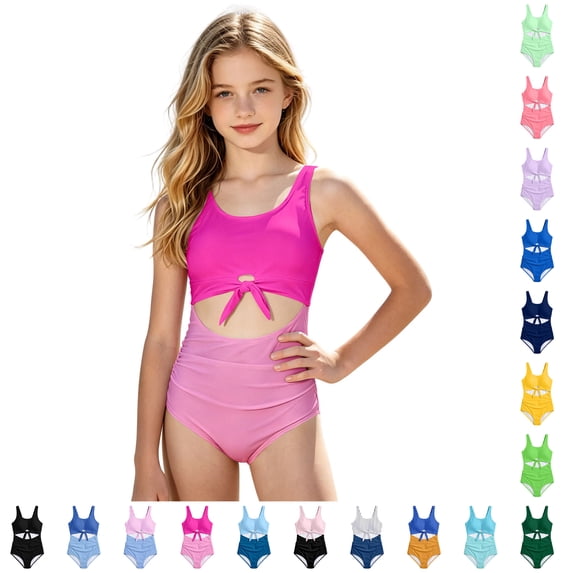 XINXIAOO Big Kids Stylish Waist Cutout 1 Piece Girls Bathing Suit, Soft Stretch Free Movement Comfortable Summer Pool Beach Swimwear 11-12 Years