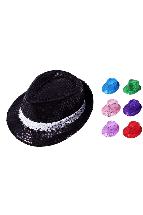 Black Sparkly Sequin Top Hat For Kids Hip Hop Hat Jazz Sequin Bowler Cap Stage Performance Vintage Jazz Hats for Halloween