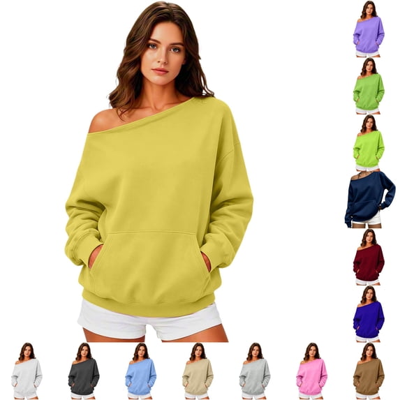 XINXIAOO Boatneck Sweatshirts for Women Trendy Pullover Tops Long Sleeve Loose Spring Clothes
