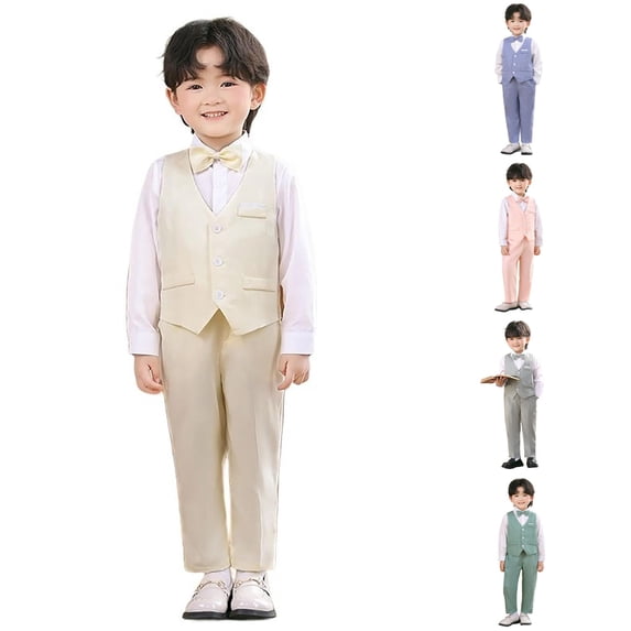 XINXIAOO Boys 3-Piece Vest Suit Set Tuxedo Formal Outfit for Kids Wedding Party with Pants and Bow Tie Slim Fit 12-18 Months