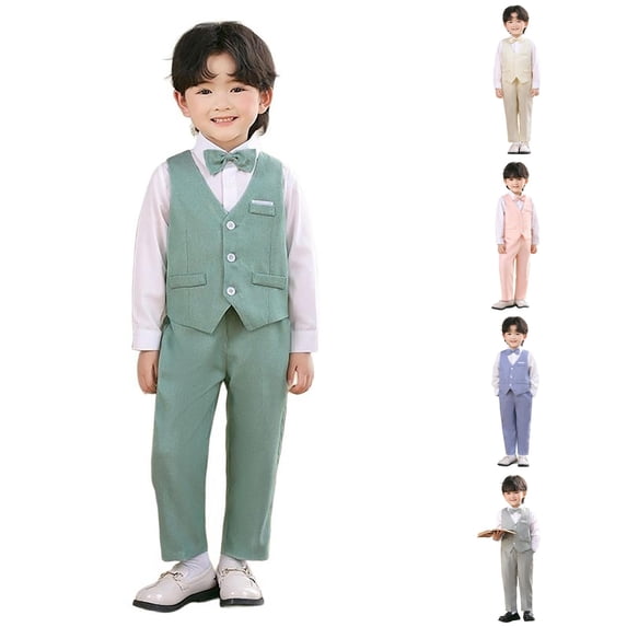 XINXIAOO Boys 3-Piece Vest Suit Set Tuxedo Formal Outfit for Kids Wedding Party with Pants and Bow Tie Slim Fit 7-8 Years