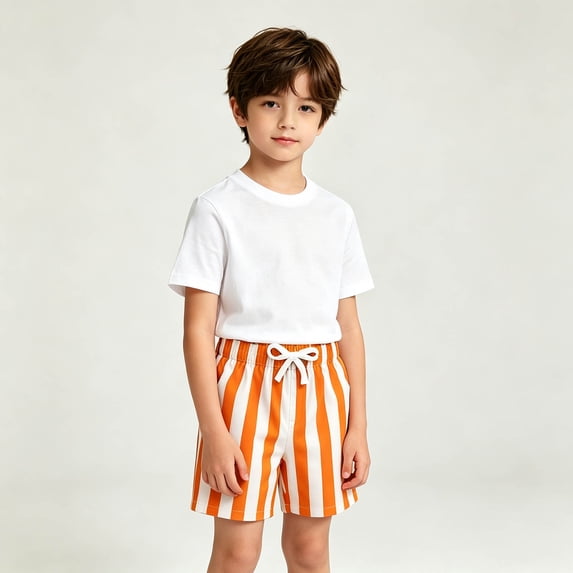 XINXIAOO Boys Athletic Shorts Summer Lightweight Orange Stripes Active Boys Shorts for Basketball Gym with Pockets 7-8 Years