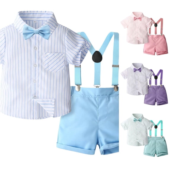 XINXIAOO Boys Gentleman Shirt and Suspenders Set Summer Formal Suit for Kids Stage Performance and Party Outfit 18-24 Months