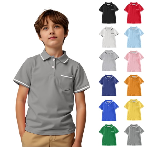 XINXIAOO Boys Girls Summer Short Sleeve Polo Shirt Athletic Tops Tennis Shirts School Uniform Shirt Kids 3-4 Years Clothes for Boys Dark Gray Shirt