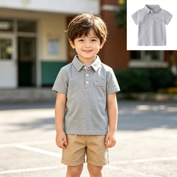 XINXIAOO Boys' Performance Grey Polo Shirt Toddlers Short Sleeve Golf Collar School Uniform Shirts Sizes 18-24 Months