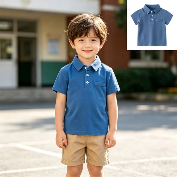 XINXIAOO Boys' Performance Sky Blue Polo Shirt Toddlers Short Sleeve Golf Collar School Uniform Shirts Sizes 2T