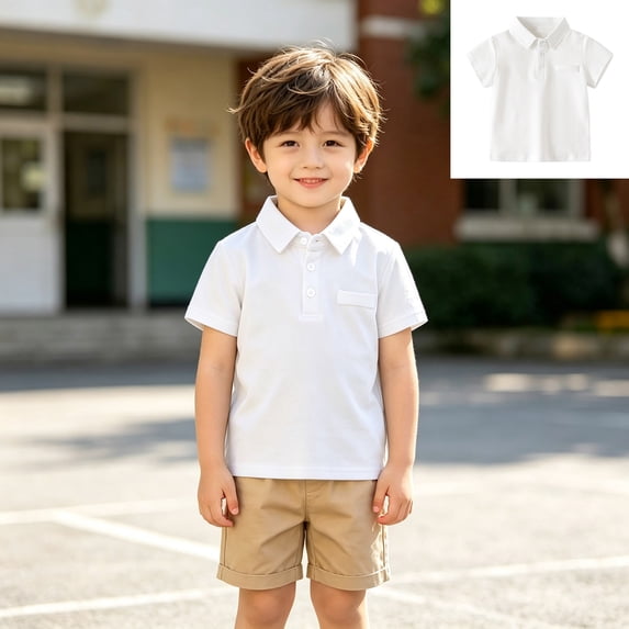 XINXIAOO Boys' Performance White Polo Shirt Toddlers Short Sleeve Golf Collar School Uniform Shirts Sizes 12-18 Months