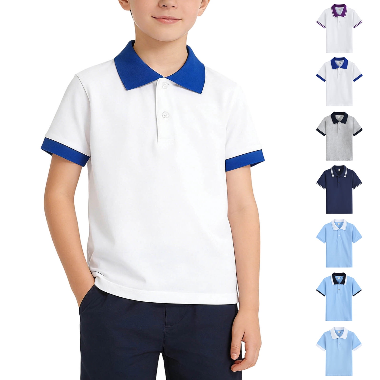 XINXIAOO Boys Short Sleeve Polo Shirt Casual Tennis Shirts School Uniform Shirt Child 7-8 Years Clothes for Boys Blue Shirts