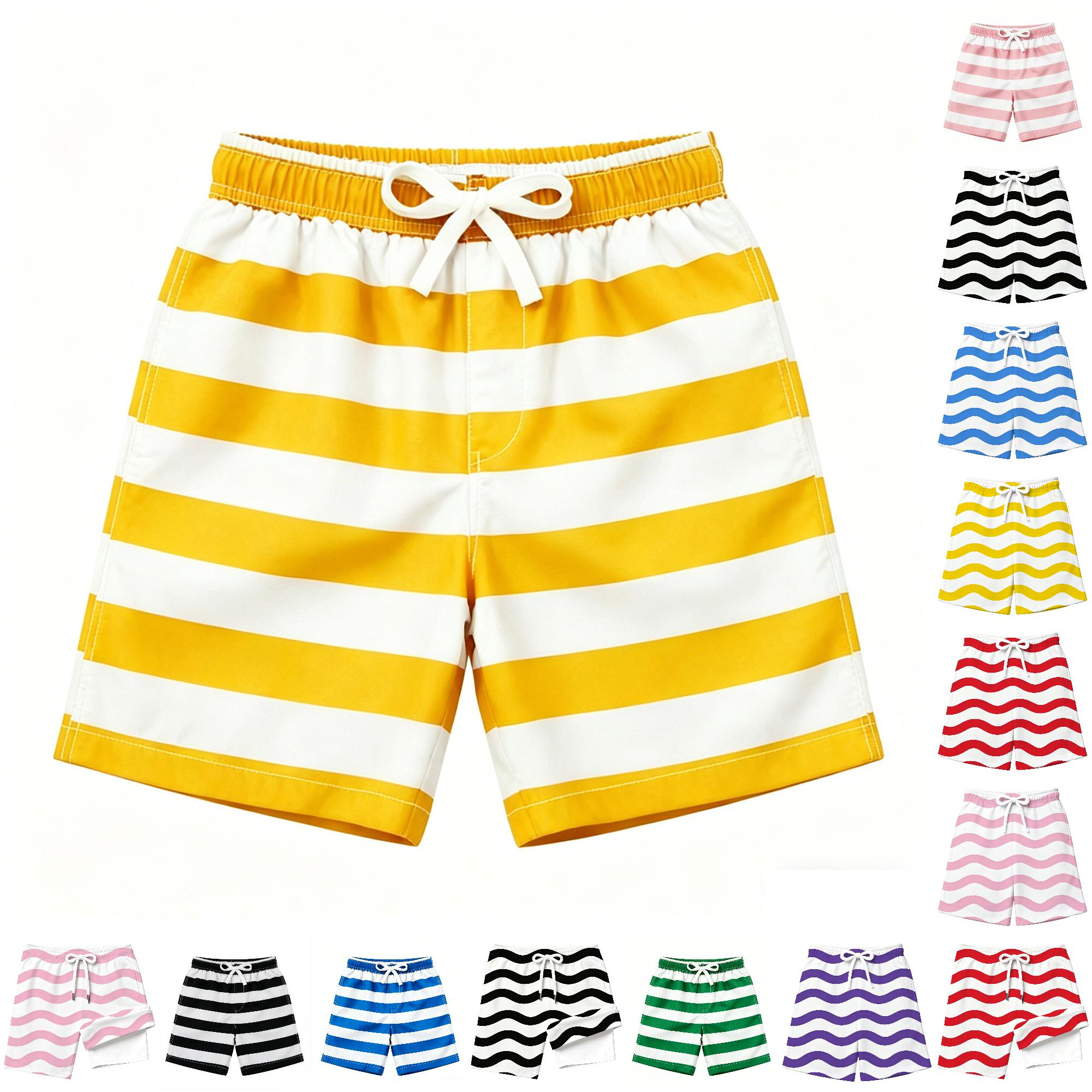 XINXIAOO Boys Striped Swim Trunks Elastic Waist Quick Dry Lightweight Bathing Shorts Summer Beach Pool Vacation Swim Bottoms for Kids 7-8 Years