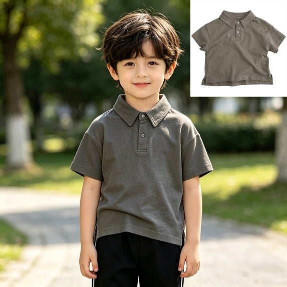 XINXIAOO Boys and Toddlers' Short-Sleeve Active Performance Summer Brown Polo Shirts for School Uniform Clothes 2T