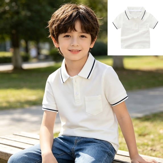XINXIAOO Boys and Toddlers' Short-Sleeve White Active Performance Polo Shirts for School Uniform Kids Collared Golf Shirt 6-7 Years