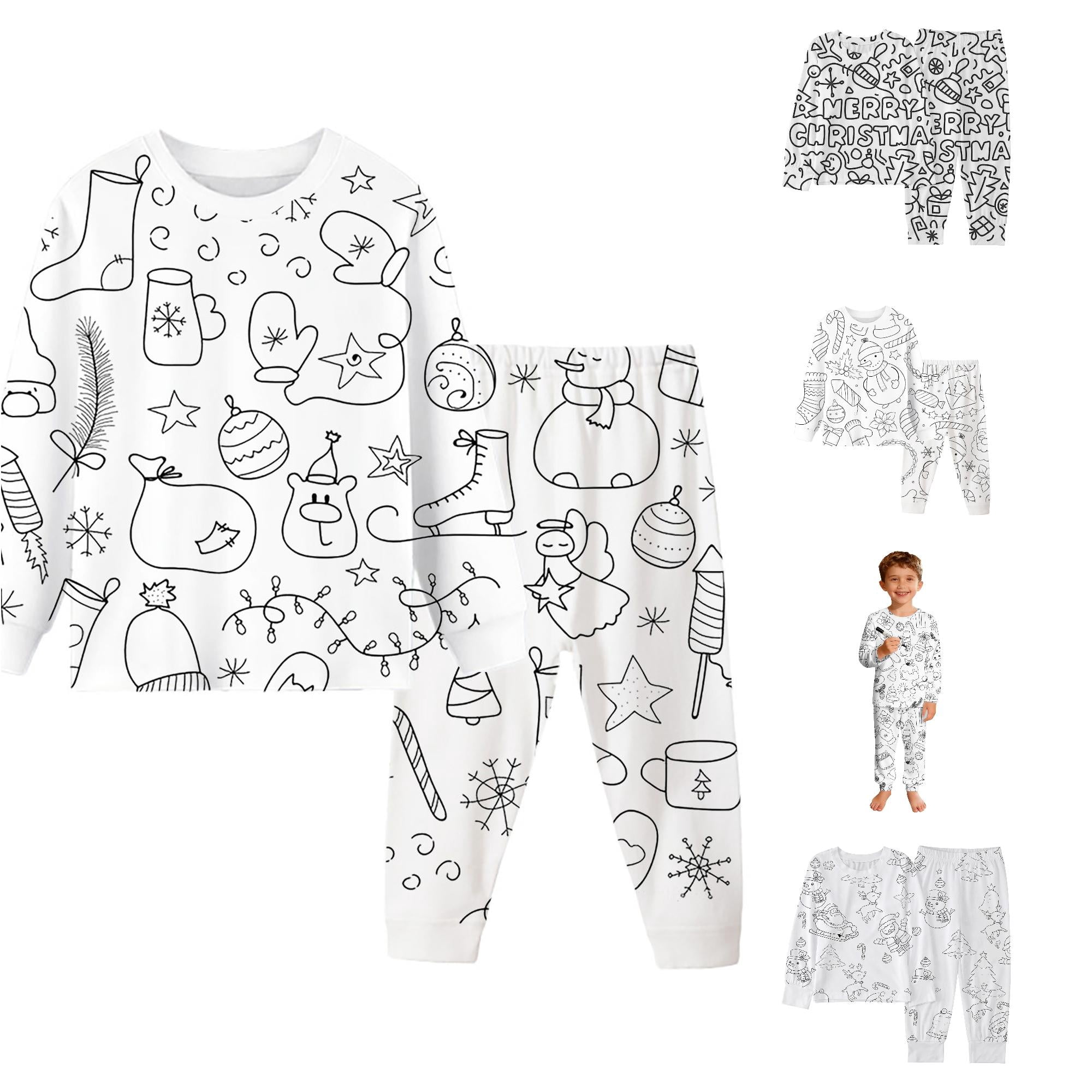 XINXIAOO Childrens Pajamas To Color Classic Christmas Print Long Sleeve ...