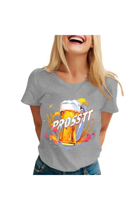 A Fashionable and Casual Round Neck Short Sleeved T Shirt with Letter Prints for Women dish Top Short Sleeve Shirts for Women Women Casual Shirts Tech Pack Women Workout Tops