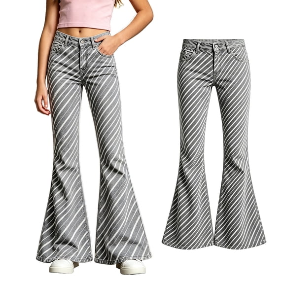 XINXIAOO Girl Uniform Pants Formal Flare Leg Pants Pull On Chino Elastic Waist Grey Pants Preppy Clothes for Girls 7-8 Years
