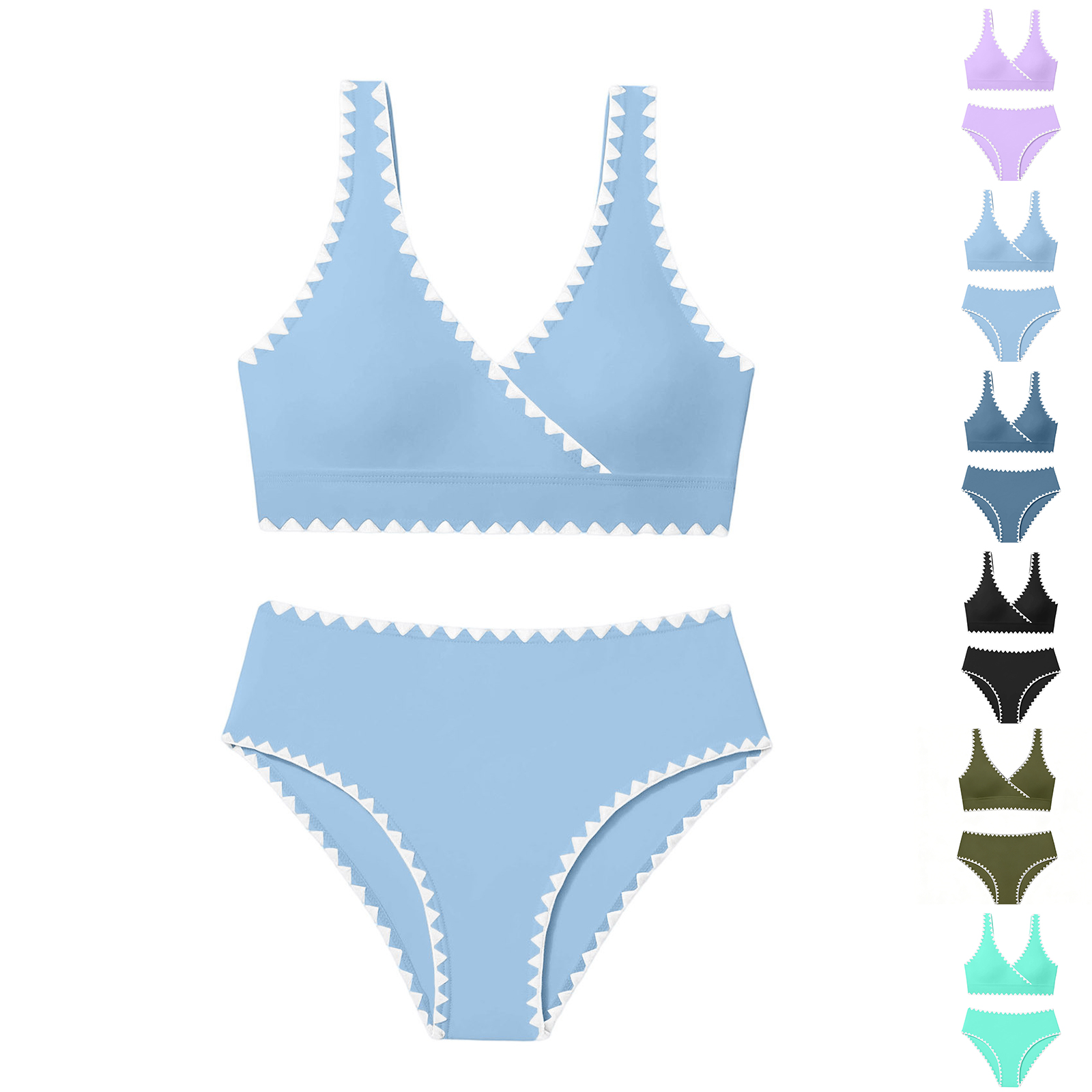 XINXIAOO Girl's 2 Piece Bikini Swimsuit High Waisted Solid Color V-Neck Bathing Suit Swimwear for Kids Girls' Swimwear 5-6 Years