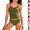 thumbnail image 1 of Bigetiay Girls 2 Piece Swimsuit Fashion Ruched Cross-Front Tankini Set Girls Bathing Suit 8-9 Years, 1 of 5