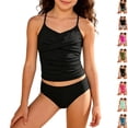 thumbnail image 1 of Bigetiay Girls 2 Piece Swimsuit Fashion Ruched Cross-Front Tankini Set Girls Bathing Suit 9-10 Years, 1 of 5