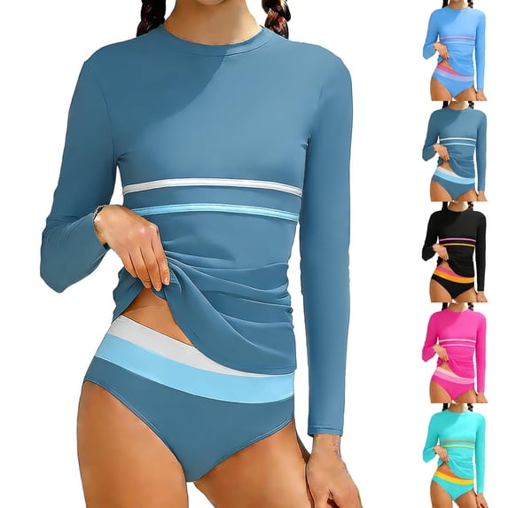 Bigetiay Girls 2 Piece Swimsuit Long Sleeve Rash Guard Swimwear with Bottom Kids Bathing Suits 11-12 Years