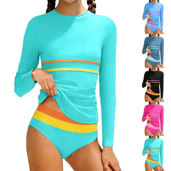 Bigetiay Girls 2 Piece Swimsuit Long Sleeve Rash Guard Swimwear with Bottom Kids Bathing Suits 13-14 Years