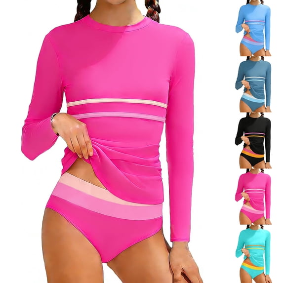 Bigetiay Girls 2 Piece Swimsuit Long Sleeve Rash Guard Swimwear with Bottom Kids Bathing Suits 7-8 Years