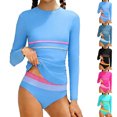 thumbnail image 1 of Bigetiay Girls 2 Piece Swimsuit Long Sleeve Rash Guard Swimwear with Bottom Kids Bathing Suits 9-10 Years, 1 of 6