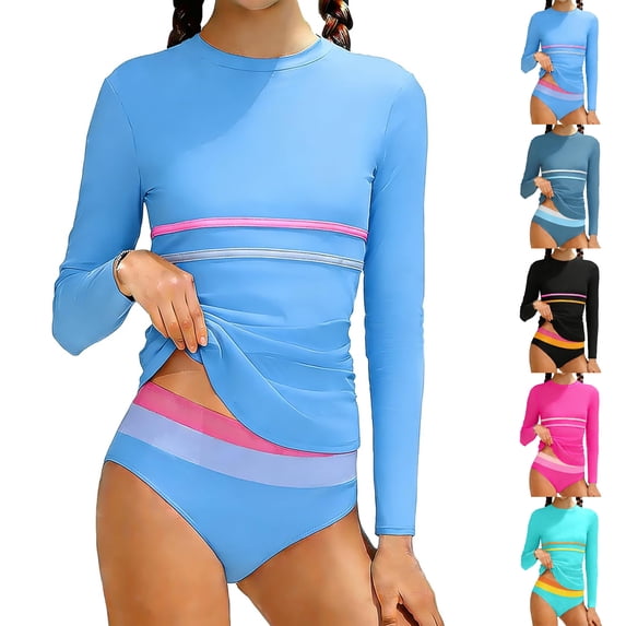 Bigetiay Girls 2 Piece Swimsuit Long Sleeve Rash Guard Swimwear with Bottom Kids Bathing Suits 9-10 Years